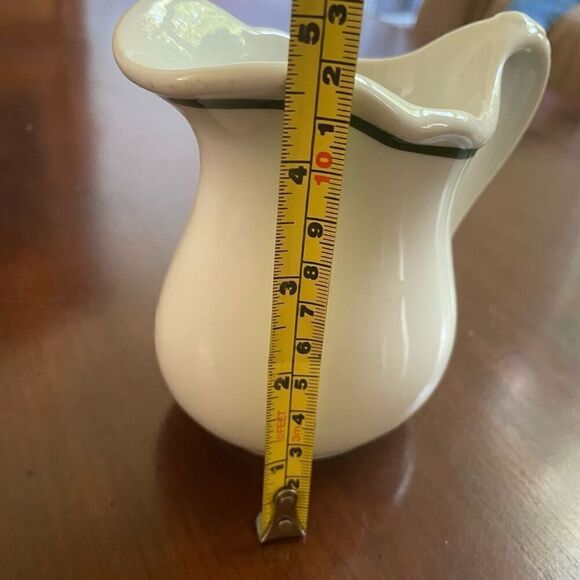 Vintage Albert Pick Co. Vitrified Cream Pitcher or Vase with Green Trim - Picture 8 of 12
